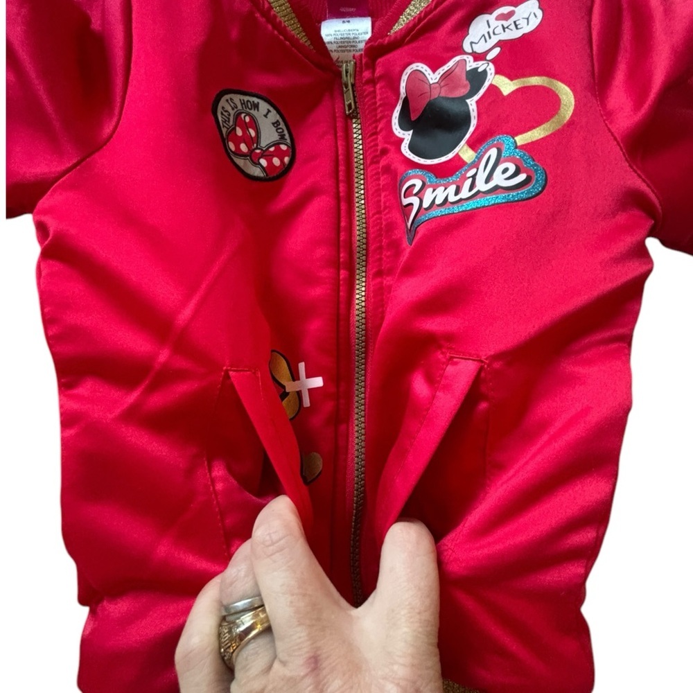 Disney Cherry Red Minnie Mouse 5/6yo zip up satin jacket. Vintage. Exclnt cdtn. - Picture 7 of 8